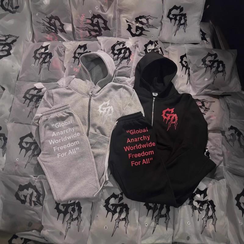 Streetwear Y2K Thorn Hoodie Sweatpants Set Trendy Printed 2-Piece Young Adults