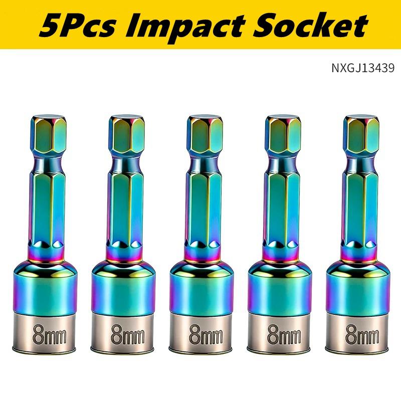 8mm Non-Magnetic Impact Socket High Torque CR-V Steel Socket Bits Hex Shank Nut Screwdriver Driver Impact Drivers Socket Adapter