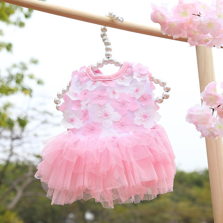 Summer Sweet Princess Dog Dress Peach Flower Mesh Pet JUEothes for Chihuahua York Wedding Dresses