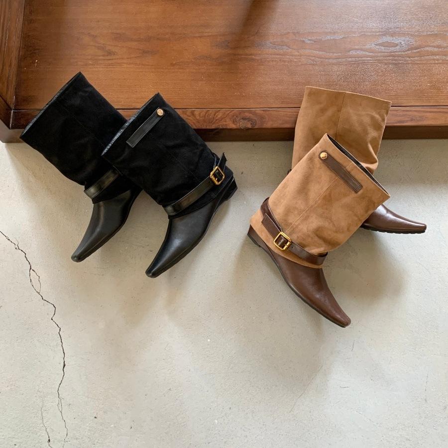 Flat-bottomed short boots women's new boots autumn and winter women's boots western pants boots belt buckle Martin boots short boots