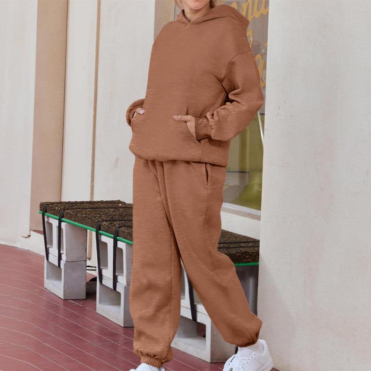 

Womens Oversized Hoodie Sweatsuit Sets 2 Piece Outfits Fall Fashion Sweatpants With Pockets Baggy Sweatshirt M коричневый