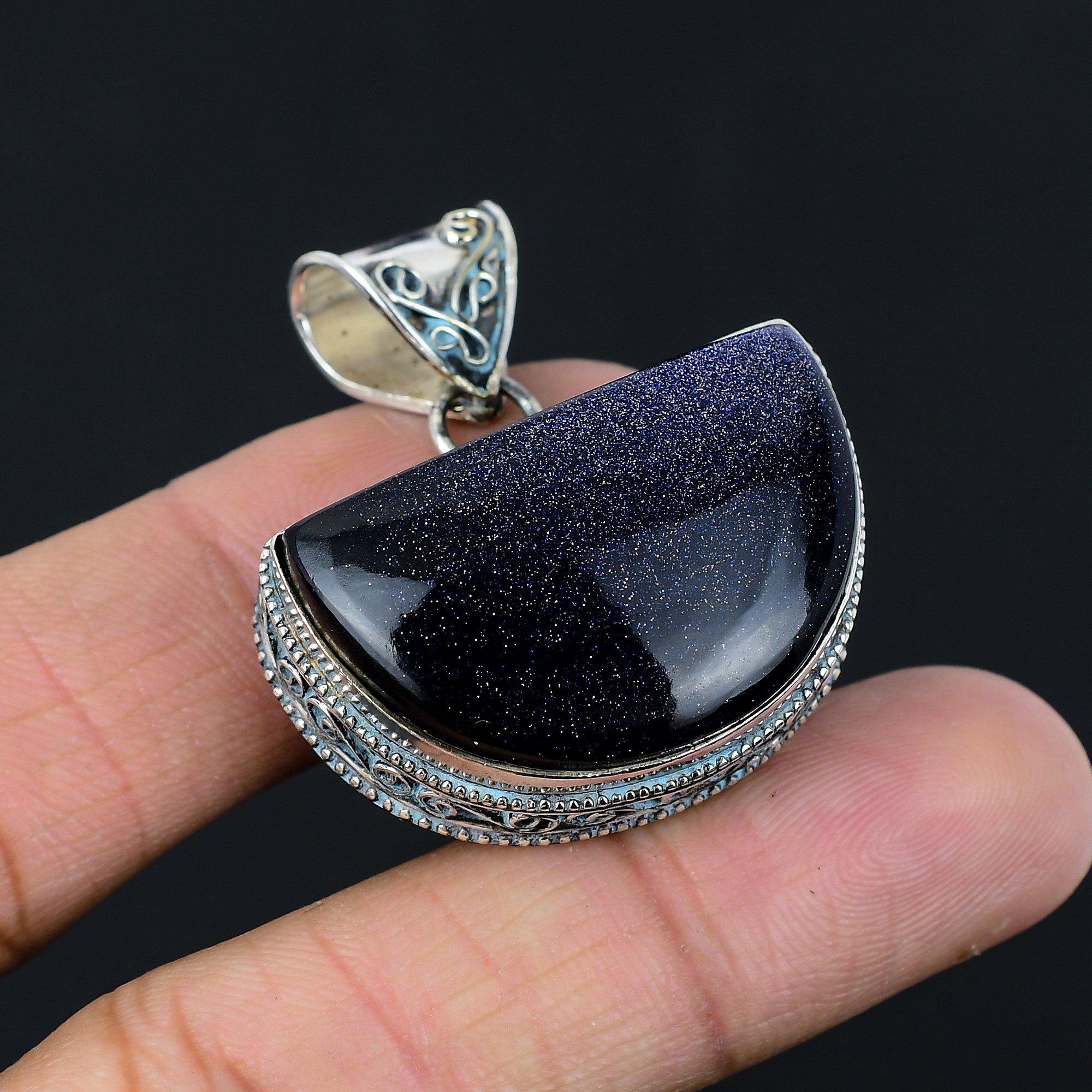 Daughters Day Sale Crescent Blue Sunstone Gemstone 925 Silver Pendant Jewelry