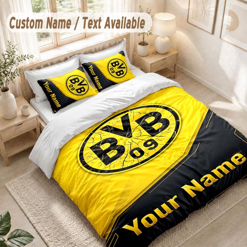 Custom Name Bedding Set 3 PiecesBorussia Dortmund Print Duvet Cover + 2 Pillowcases Soft Bed Decor