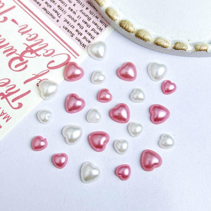 Hot Selling Resin Big and Small Love Heart Nail Art Jewelry Pink White Glossy Pearlescent Diy Nail Accessories