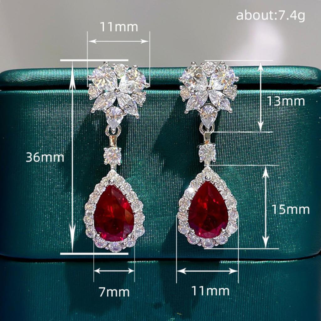 Red Teardrop Halo Drop Earrings for Women Elegant Style