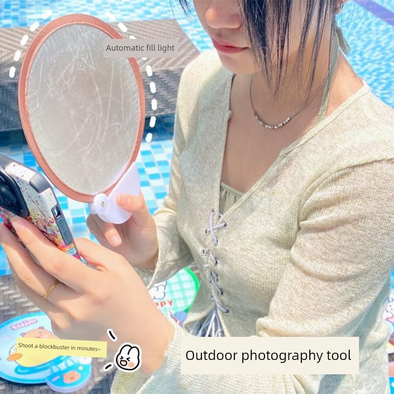 Folding Fan Portable Mini Reflector Fan Small Fan for Girls to Carry with Them New Style Folding Round Fan Children's Summer Fan