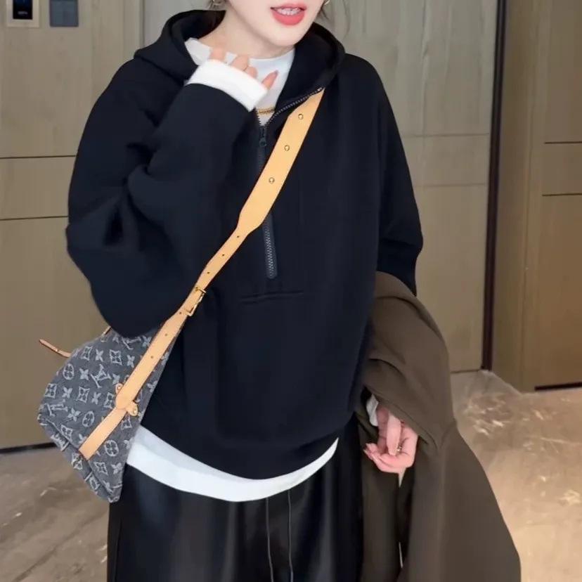 Women's Autumn 2025 Trendy Loose Casual Half-Zip Hoodie