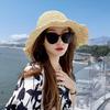 1Pcs Wide Brim Uv Protection Beach Cap Women Foldable Straw Sun Hat With Floral Decoration For Summer Travel Outdoor