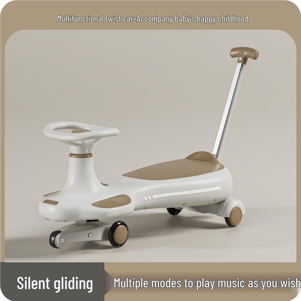 Children's Twist Car with Parent-Child Co-Riding, Suitable for Ages 1-8, Silent Wheels, Push Rod & Handle, Adult-Friendly Wiggle Car.