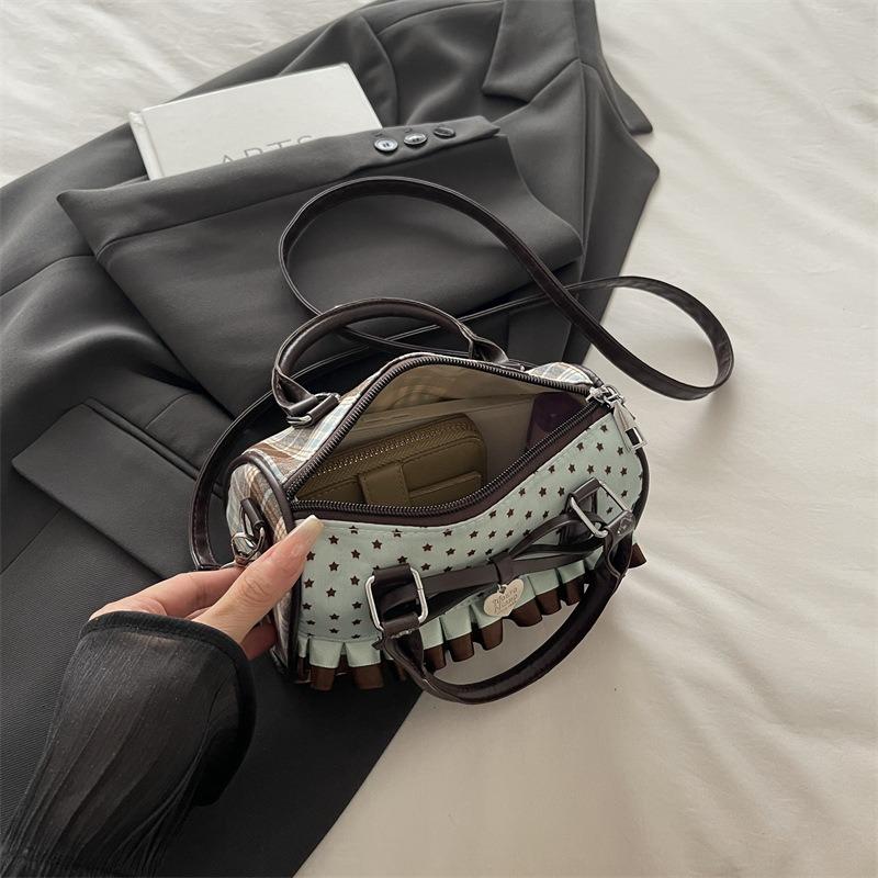 Canvas plaid sweet girl bow shoulder bag women's new fashion sweet cool shopping out messenger bag
