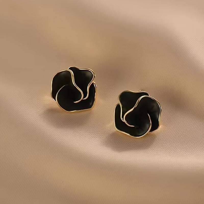 1 Pair Enamel Camellia Stud Earrings, Minimalist Flower Earrings for Women, Versatile for Wedding Prom Music Festival, Gift