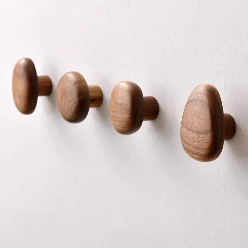 4 st Skandinavisk Massivt Trähandtag Klädkrok Kappa Krok Väggmonterad Krok Stansfri Dörr Klädhängare Pebbelform Skåpdörr
