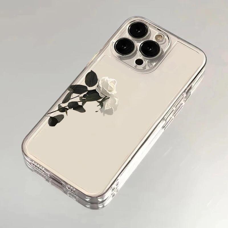 The New Simple Pure White Rose iPhone17Promax Mobile Phone Case Is Suitable for Apple 16promax Space Case 15.