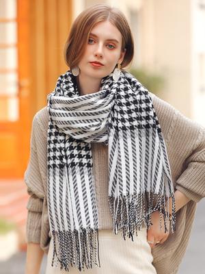 New Knitted Autumn Winter Women Men Vintage Scarf Warm Houndstooth Scarve Pashmina Mujer Foulard Bufanda Wrap Shawl Echarpe