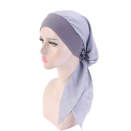 Women Bonnet Vintage Imitation Silk Solid Color Long Hair Lady Turbans for Sleeping