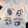 Cute Cat Coffee T Shirt Aesthetic Unisex Unisex O Neck Short Sleeve Y2k Vintage Graphic Tee Trendy Streetwear Casual Tops