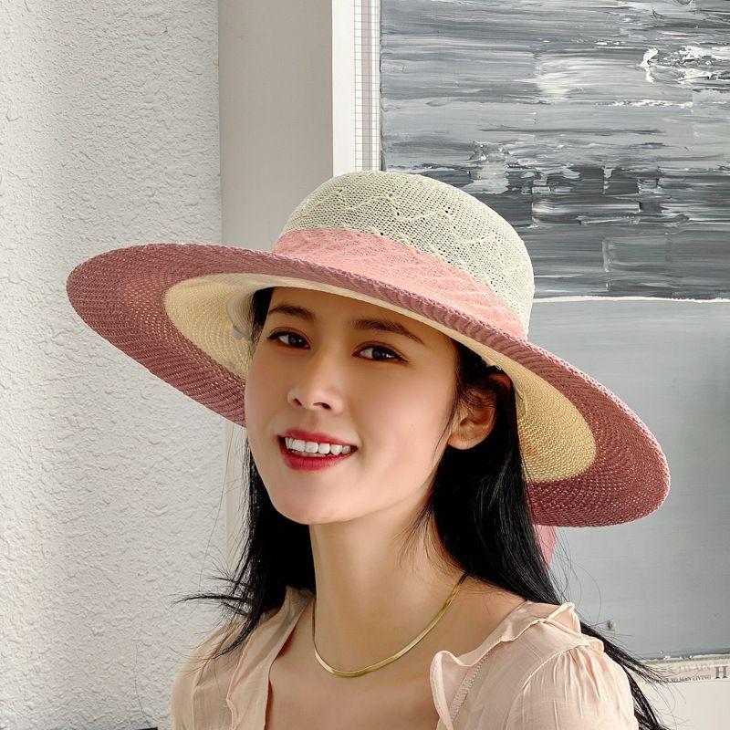 Straw Hat Women's Summer Foldable Beach Hat Face Covering Sun Hat Bow Fisherman Hat Sun Hat Basin Hat