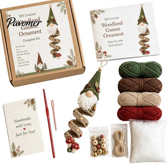 Parent Child Interaction Activities DIY Crochet Gnome Ornament Kit, Christmas Theme Soft Knitted Craft Thanksgiving Handmade Gift Sets Set,