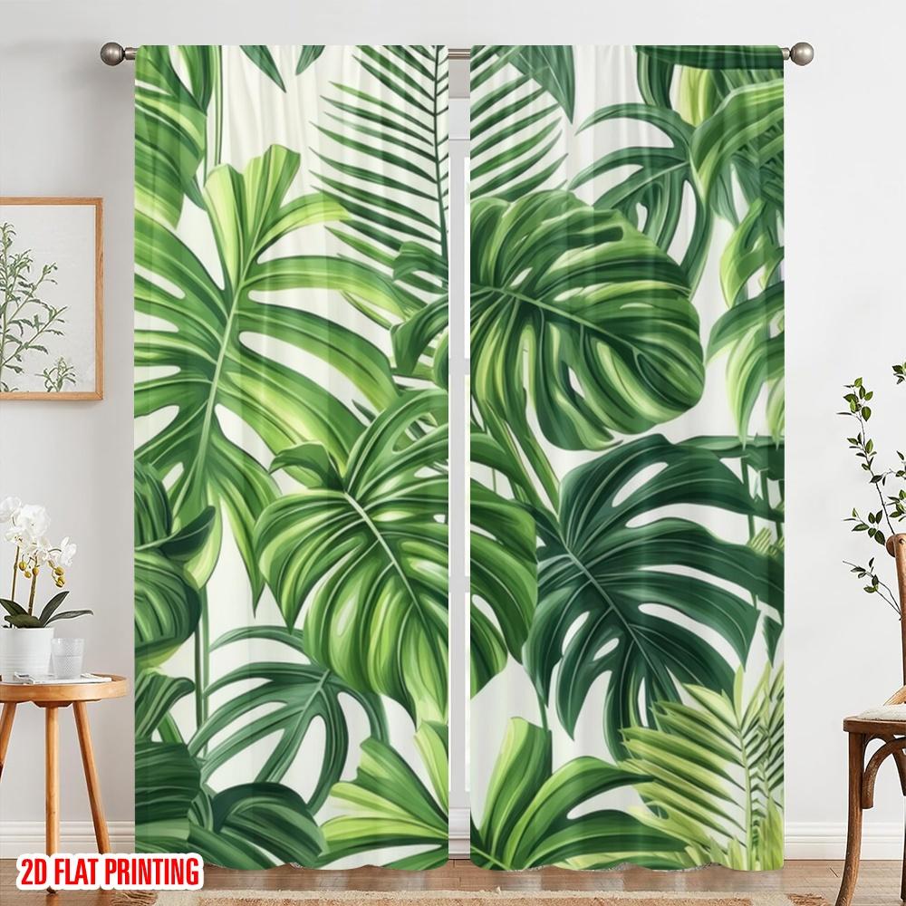 2pcs,2D Plane Printing Curtains Digital Printed Tropical Vibes (2) 100% Polyester (without Rod) All Seasons Use for Living Room,