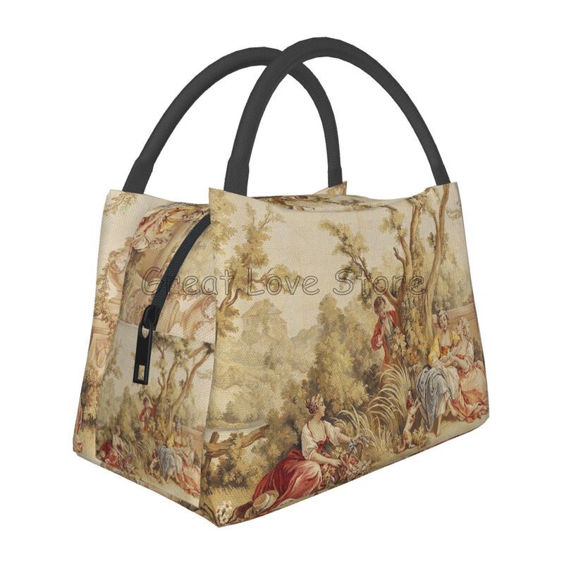 

French Toile De Jouy Thermal Lunch Bag Unisex Portable Insulated Cooler Bento Tote Bag for Picnic Work Reusable Packed Lunch Box