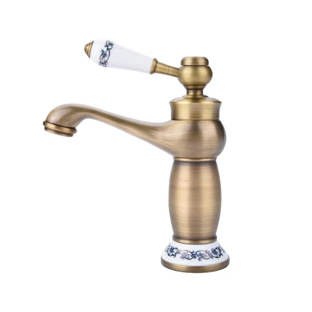 Ceramic Antique Brass Faucet Bathroom Sink Faucet Blue White Porcelain Long Neck Vintage Faucet Kitchen Water Basin Tap