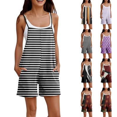 Rompers For Women Summer Casual Sleeveless Overall Comfy Loose Spaghetti Strap Romper Fashion Jumpsuit With Pockets