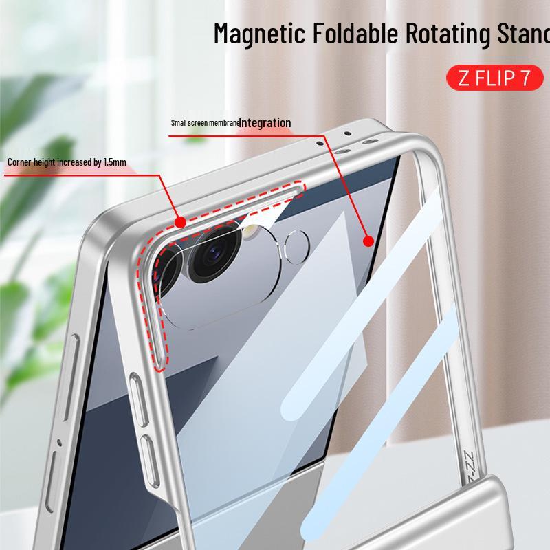 Samsung Z Flip7 Magnetic Case with Rotating Stand and Full Coverage Hinge Protection