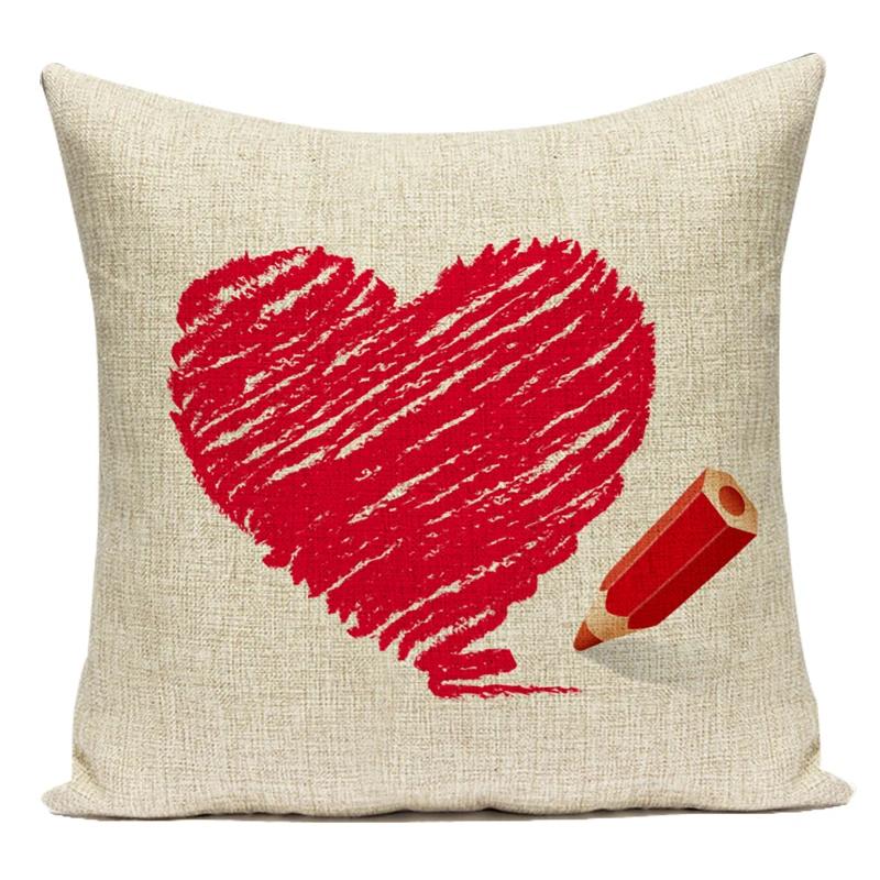 Square Valentine'S Day Lovers Couple Throw Pillow Case Hearts Balloons Print Pillowcase For Sofa Seat Hotel Home Pillow Cover