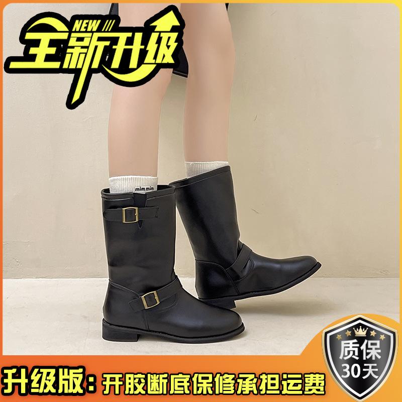 Retro European and American simple high-heeled leather boots versatile short boots women's shoes autumn and winter fashion versatile and thin thick-h