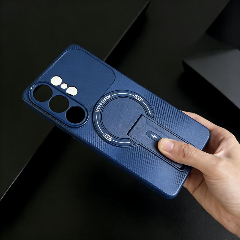 Carbon Fiber Magnetic Bracket Phone Case for Samsung S26 Ultra S25 Edge S24 FE S23 S22 Plus A35 A36 A52 A54 A16 A15 A14 A07 A06