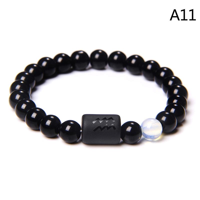 12 Constellation Zodiac Signs Beads Couple Bracelet Natural Black Onyx Stone