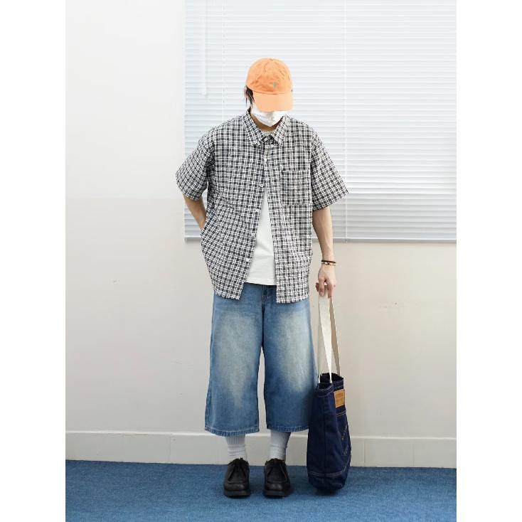 Short Sleeved Shirt Men'S Summer Japanese Retro Loose Casual Five Quarter Sleeved Shirt Trendy Brand Shirt Jacket