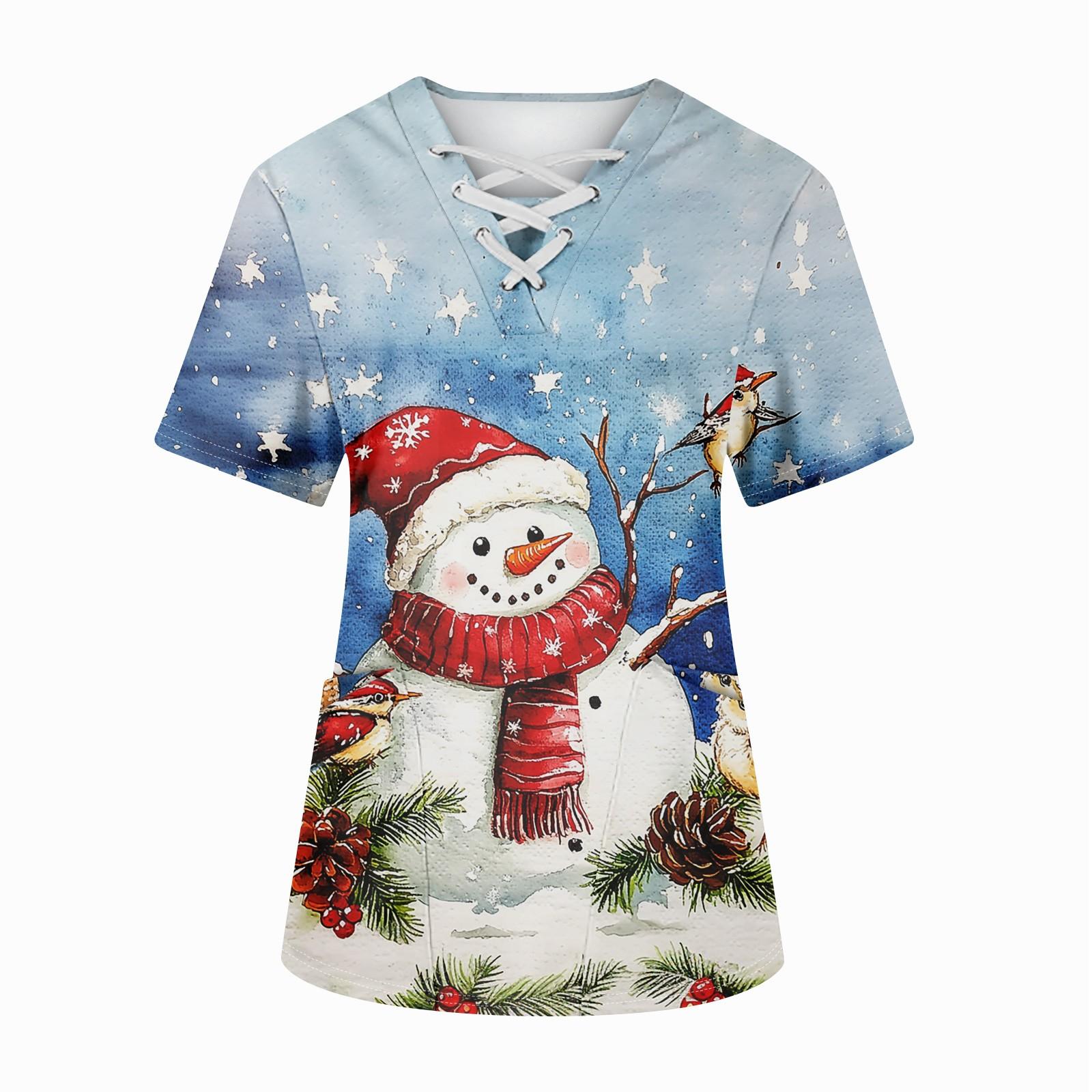 Плюс размерСкраб с принтом Рабочая форма Топы для женщин Крест V-образным вырезом — фото 9