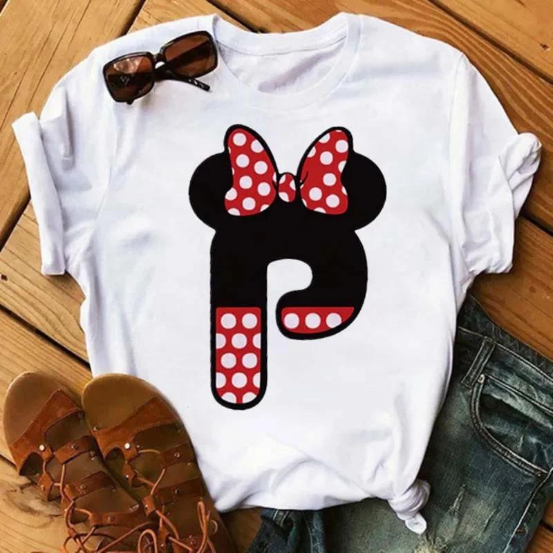 Süßes Disney T-Shirt Cartoon Mickey Maus Damenbluse Damen Oberteile Buchstabendruck T-Shirt Minnie Weißes T-Shirt Locker Mädchen Hippie Kleidung