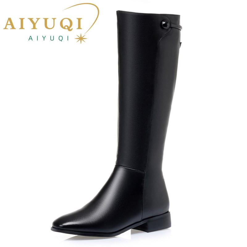 Fashion AIYUQI Women Long Boots 2025 New Genuine Leather Short Velvet Women Roman Boots Low Heel Large Size Riding Boots Women