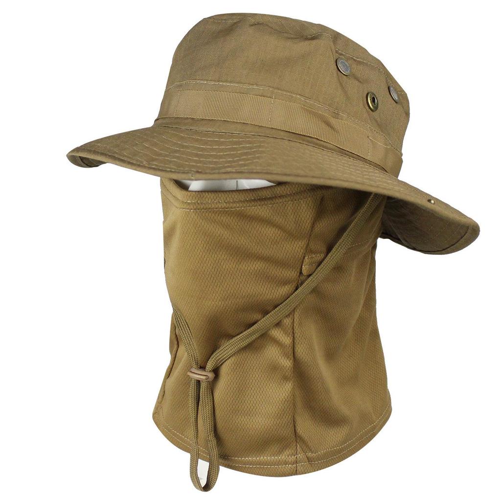 Camouflage Rundkrempenhut & Sturmhauben-Set: Sonnenschutz für den Sommer-Bergsteigen