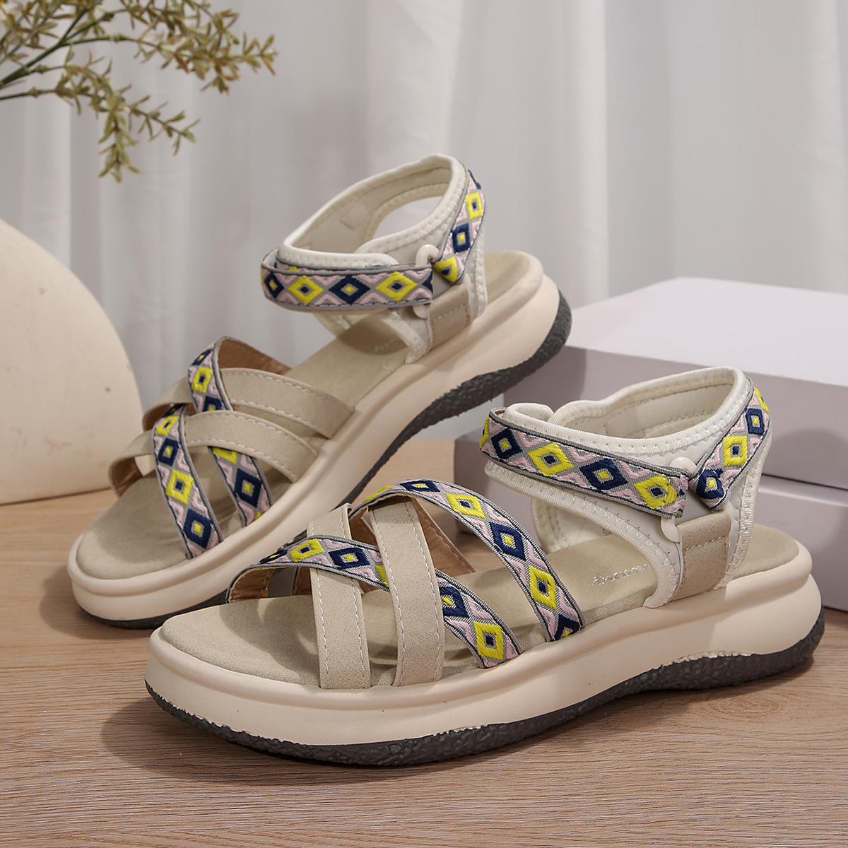 

Модные женские сандалии на плоской подошве, летние кроссовки на платформе, элегантные, модные, для отдыха, удобные, большого размера 35 бежевый