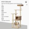 Rattan Cat Tree with Cat Den Multi-Level Cat Tree Climbing Tree for Cats E1 MDF Sisal Beige+Brown 55 x 55 x 174 cm