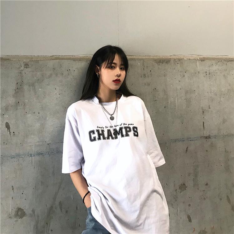 Short-sleeved Women's New Ins Hong Kong Flavor Half-sleeved Student T-shirt Women's Summer and Korean Version Loose Harajuku Bf Style White Top