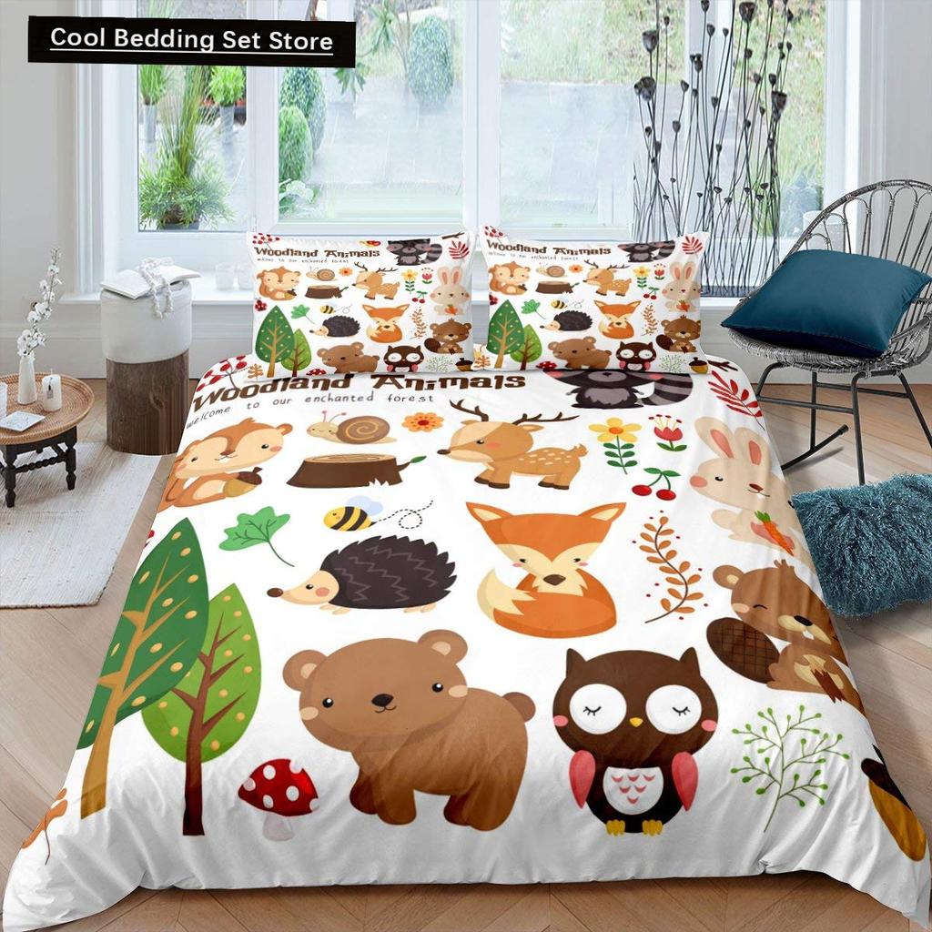 Kids Cartoon Animal Zebra Giraffe Fox Kangaroo King Queen Duvet Cover Boy Girl Rabbit Wildlife Bedding Set Polyester Quilt Cover