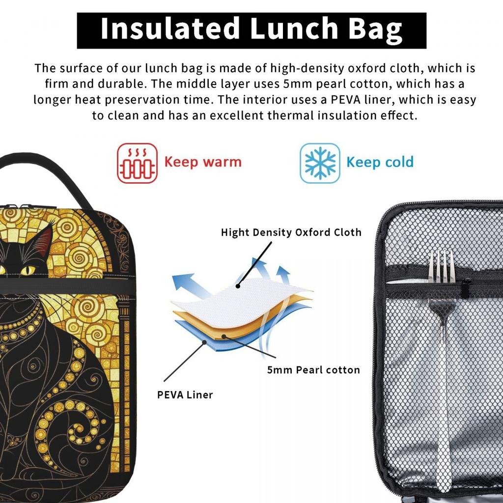 Egyptian Cat Pattern Insulated Lunch Bag for Kids School Cooler Thermal Food Box Tote Portable Lunch Boxes Container
