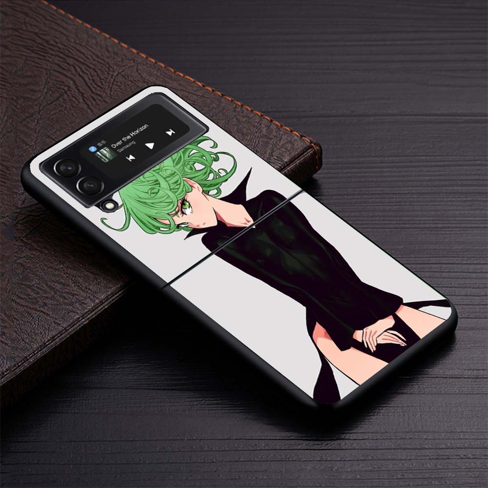One P-Punch-Man Tatsumaki Hard Black Cover for Samsung Galaxy Z Flip 7 6 5 4 3 5G Phone Case Flip7 Flip6 Flip5 Flip4 Flip3 Patte