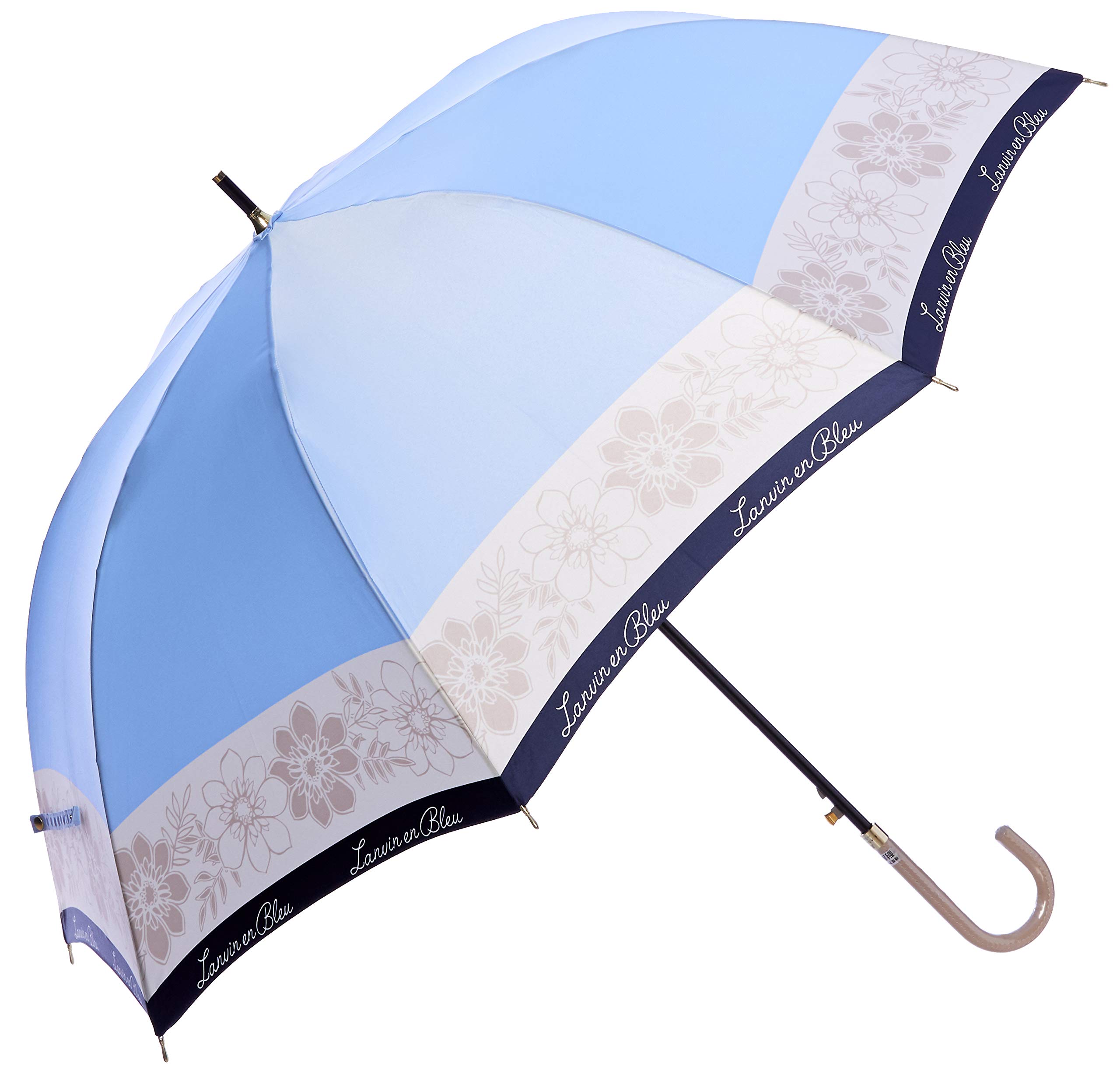 

LANVIN en Bleu Long Umbrella Jump Windproof Flower Border Glass Fiber Bone Made in Japan Saxophone Blue [Moonbat] Women s