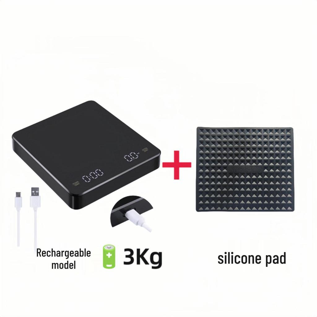 Cantar LED Reîncărcabil pentru Cafea Pour-Over cu Temporizator, Capacitate 3KG/0.1G, Cantar Electronic de Bucătărie pentru Uz Casnic.