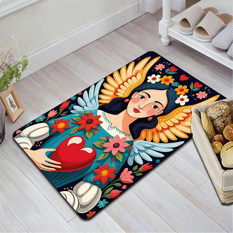 Cozy Floral Girl Heart Rug Floor Mat for Living Room or Bedroom Soft and Comfortable Carpet a Gift for Birthday and Holiday.ZFF0913368