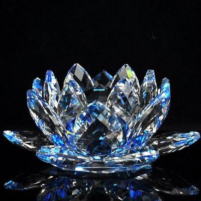 Blue Crystal Lotus Candle Holder Feng Shui Decoration For Wealth Pretty Crystal Lotus Flower