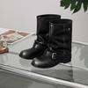 Inner Heightening Thick-Soled Foreign-Style Trousers, Boots, Polished Large Tube, Stacked Folds, Western Short Boots, Women'S Retro Knight Boots
