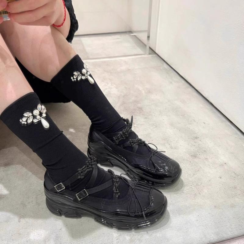 Niche retro leather bow buckle platform Mary Jane single shoes small leather shoes spring