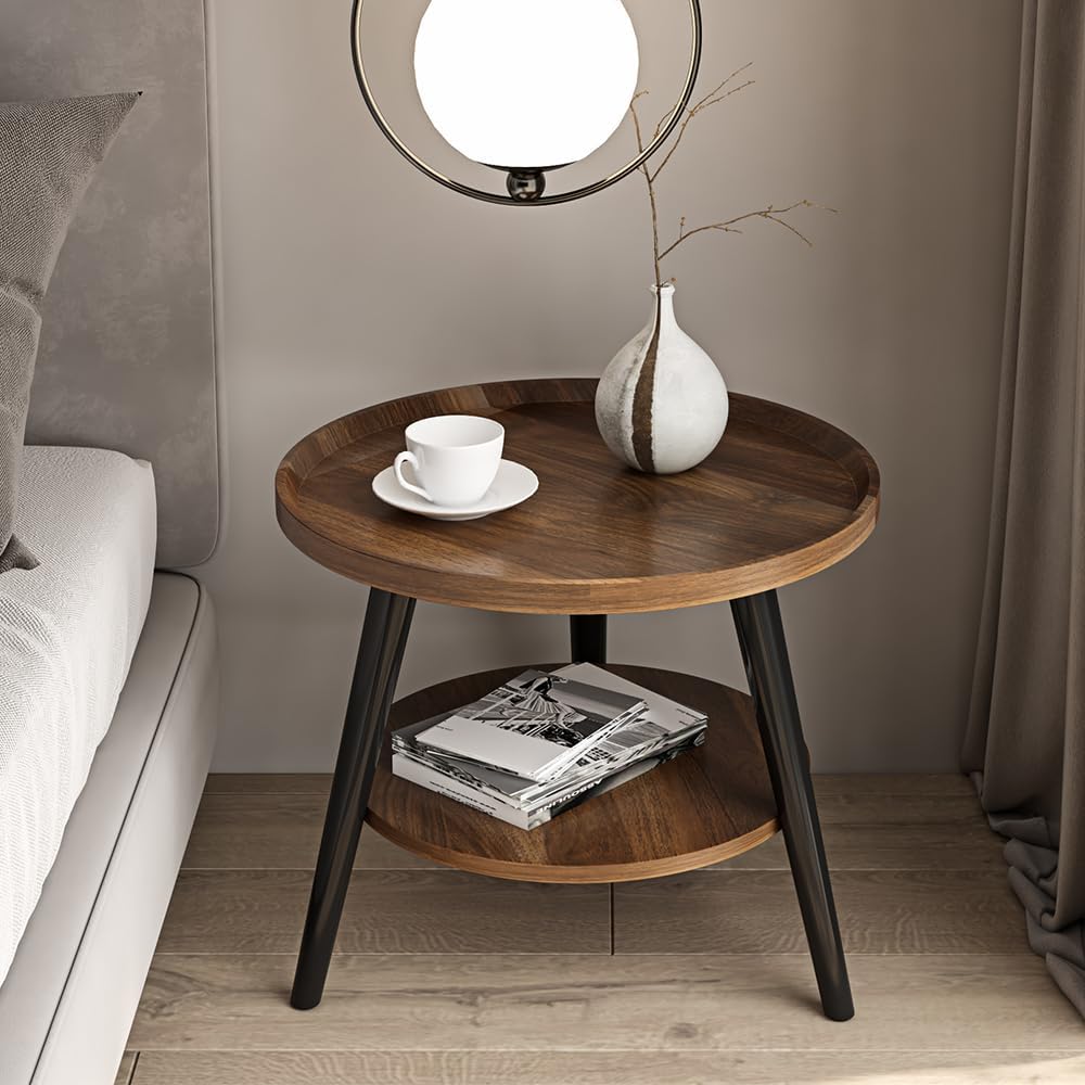 Aikenn Low Round Side Table, Cafe Nightstand, Dining Table, Round Wood Grain Mini Table, Round Table, Sofa Table, Desk, Cornerless, Stylish Living