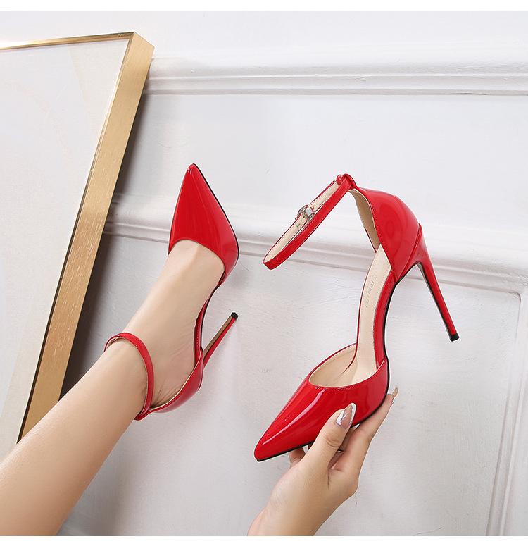 12cm Style High Heels Buckle Belt Simple Metal Thin Heel High Heel Shallow Mouth Pointed Hollow Sexy Single Shoes WZ